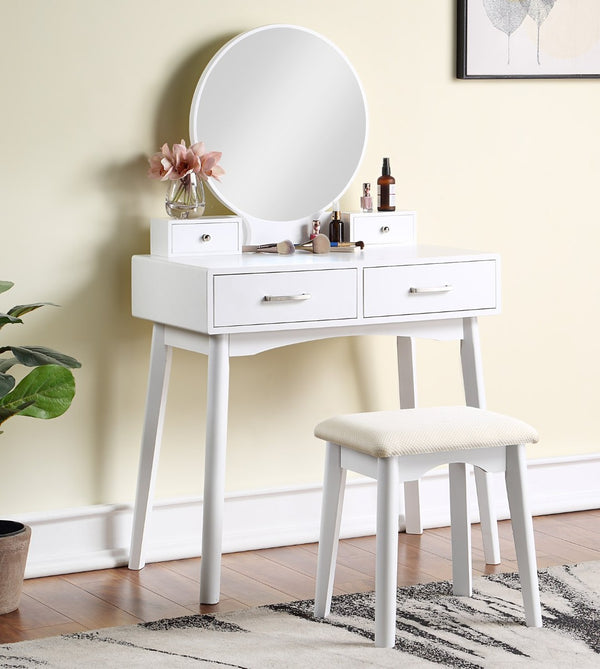 English Elm Liannon Contemporary Bedroom Vanity Table Set with Tapered Legs and Upholstered Stool T2574P164239