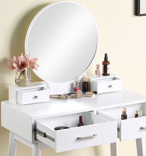 English Elm Liannon Contemporary Bedroom Vanity Table Set with Tapered Legs and Upholstered Stool T2574P164239