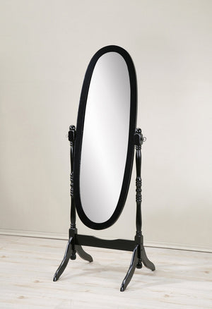 English Elm Traditional Queen Anne Oval Floor Cheval Mirror Solid Wood Tilting Bedroom Accent Black T2574P164240
