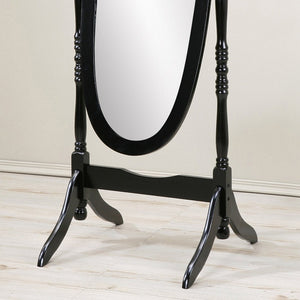 English Elm Traditional Queen Anne Oval Floor Cheval Mirror Solid Wood Tilting Bedroom Accent Black T2574P164240