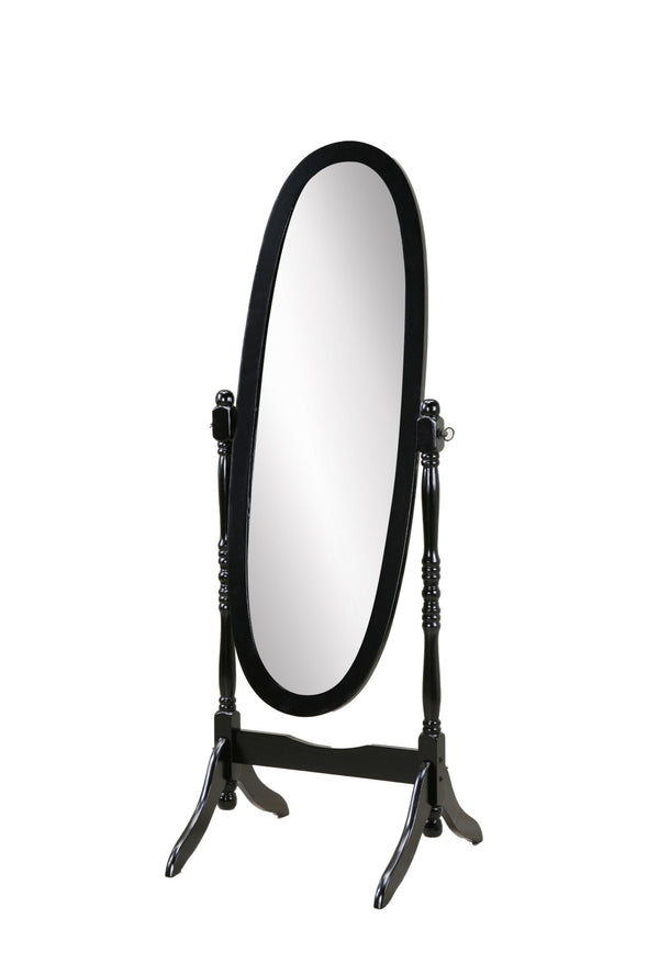 English Elm Traditional Queen Anne Oval Floor Cheval Mirror Solid Wood Tilting Bedroom Accent Black T2574P164240