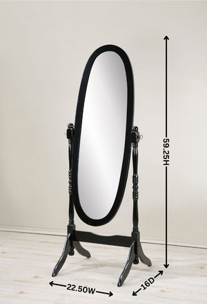 English Elm Traditional Queen Anne Oval Floor Cheval Mirror Solid Wood Tilting Bedroom Accent Black T2574P164240