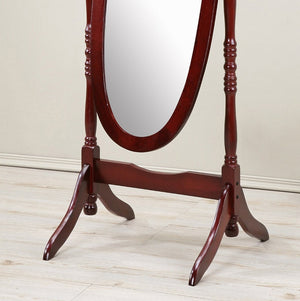 English Elm Traditional Queen Anne Oval Floor Cheval Mirror Solid Wood Tilting Bedroom Accent Cherry T2574P164241