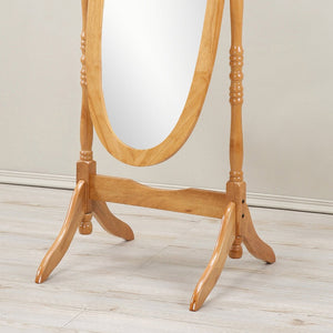 English Elm Traditional Queen Anne Oval Floor Cheval Mirror Solid Wood Tilting Bedroom Accent Oak T2574P164243