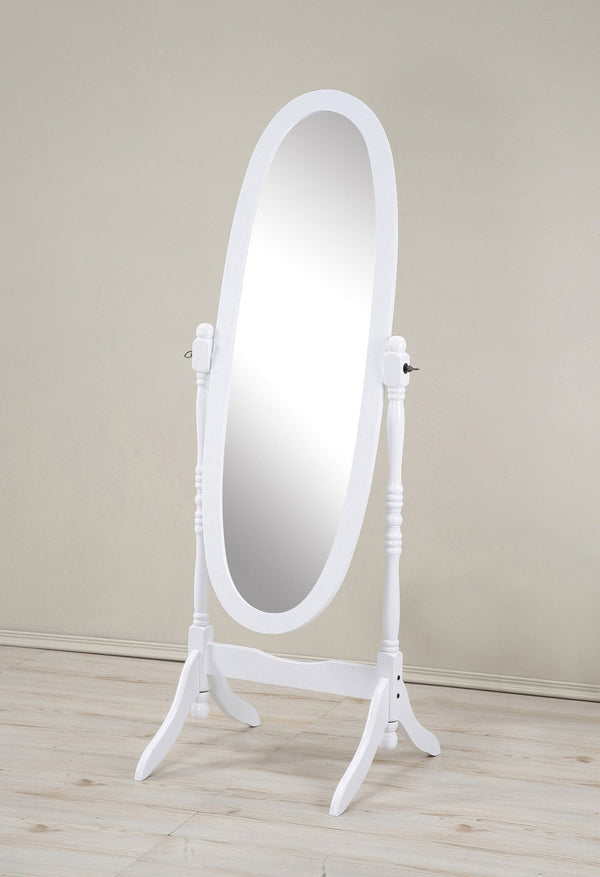 English Elm Traditional Queen Anne Oval Floor Cheval Mirror Solid Wood Tilting Bedroom Accent White T2574P164246