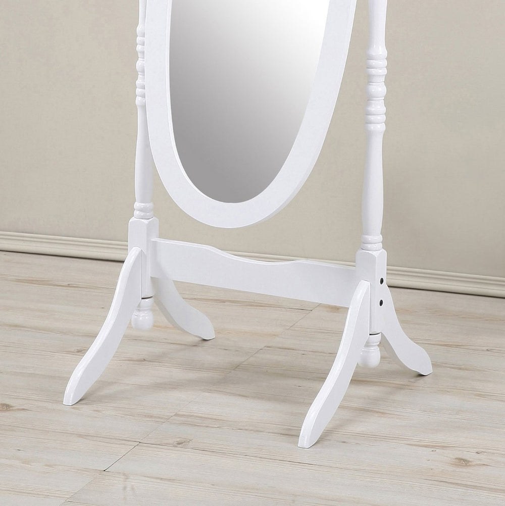 English Elm Traditional Queen Anne Oval Floor Cheval Mirror Solid Wood Tilting Bedroom Accent White T2574P164246
