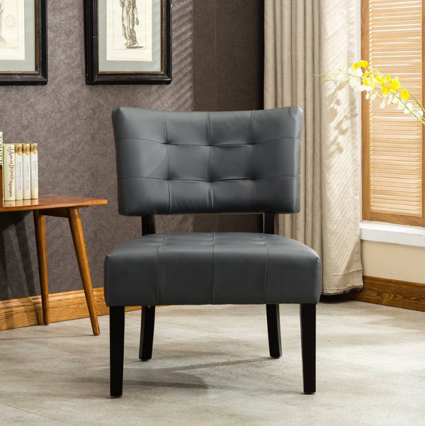 English Elm Blended Leather Button Tufted Oversized Accent Chair Hardwood Frame Transitional Lounge Gray T2574P164247