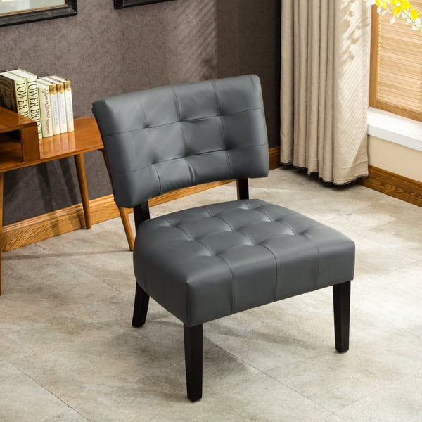 English Elm Blended Leather Button Tufted Oversized Accent Chair Hardwood Frame Transitional Lounge Gray T2574P164247