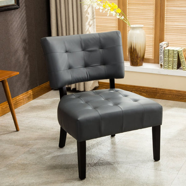 English Elm Blended Leather Button Tufted Oversized Accent Chair Hardwood Frame Transitional Lounge Gray T2574P164247