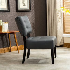 English Elm Blended Leather Button Tufted Oversized Accent Chair Hardwood Frame Transitional Lounge Gray T2574P164247