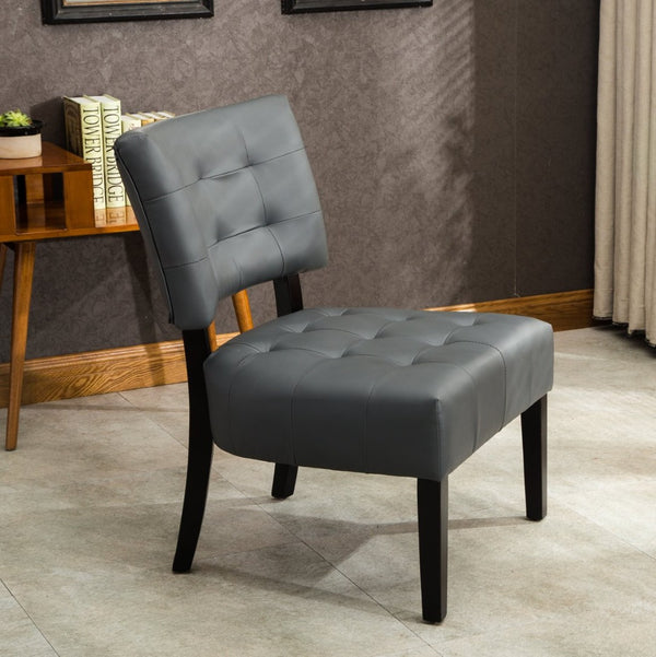 English Elm Blended Leather Button Tufted Oversized Accent Chair Hardwood Frame Transitional Lounge Gray T2574P164247