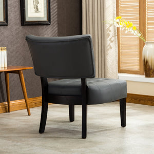 English Elm Blended Leather Button Tufted Oversized Accent Chair Hardwood Frame Transitional Lounge Gray T2574P164247