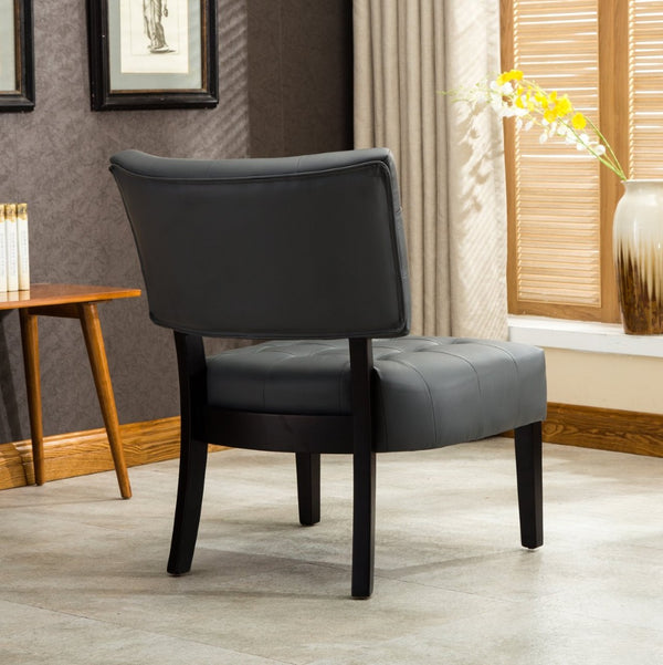 English Elm Blended Leather Button Tufted Oversized Accent Chair Hardwood Frame Transitional Lounge Gray T2574P164247