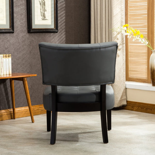 English Elm Blended Leather Button Tufted Oversized Accent Chair Hardwood Frame Transitional Lounge Gray T2574P164247