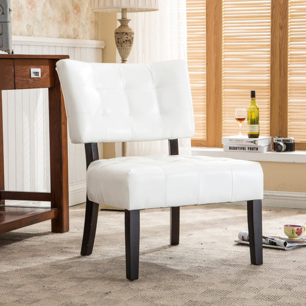 English Elm Blended Leather Button Tufted Oversized Accent Chair Hardwood Frame Transitional Lounge Ivory T2574P164248