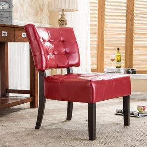 English Elm Blended Leather Button Tufted Oversized Accent Chair Hardwood Frame Transitional Lounge Red T2574P164249