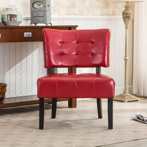 English Elm Blended Leather Button Tufted Oversized Accent Chair Hardwood Frame Transitional Lounge Red T2574P164249