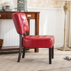 English Elm Blended Leather Button Tufted Oversized Accent Chair Hardwood Frame Transitional Lounge Red T2574P164249