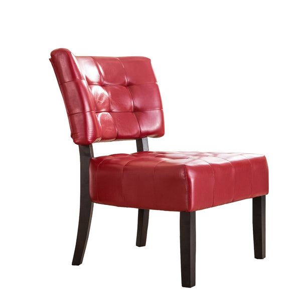 English Elm Blended Leather Button Tufted Oversized Accent Chair Hardwood Frame Transitional Lounge Red T2574P164249