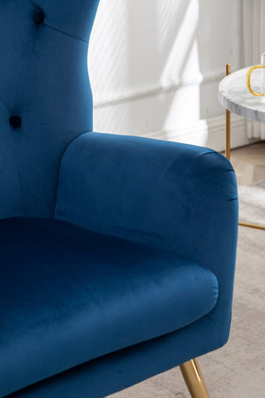 English Elm Sovarol Tufted Velvet Wingback Accent Chair with Gold Legs for Glam Interiors Blue T2574P164251