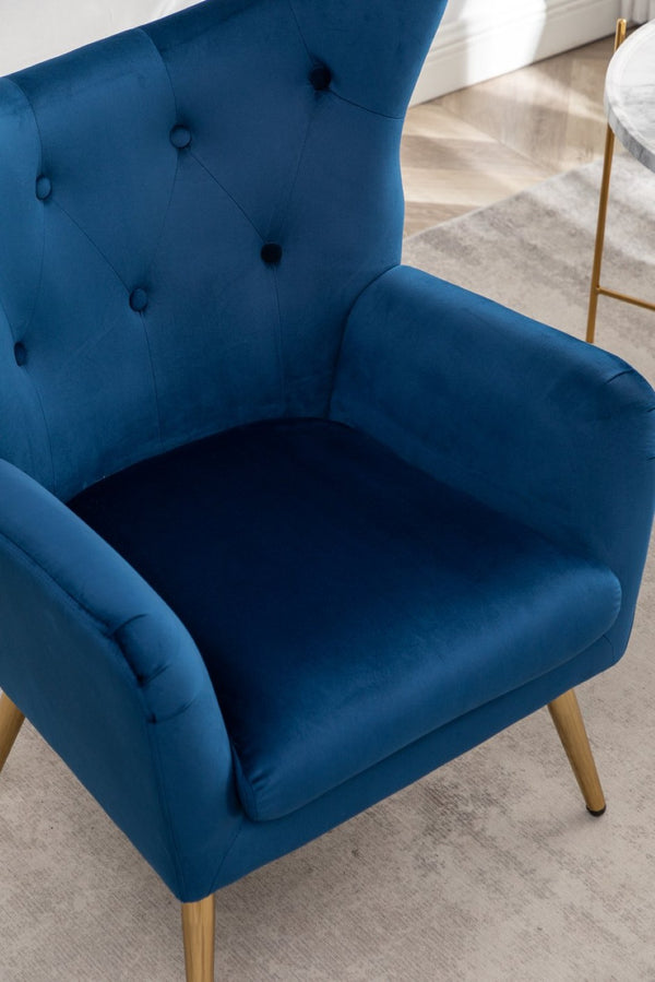 English Elm Sovarol Tufted Velvet Wingback Accent Chair with Gold Legs for Glam Interiors Blue T2574P164251