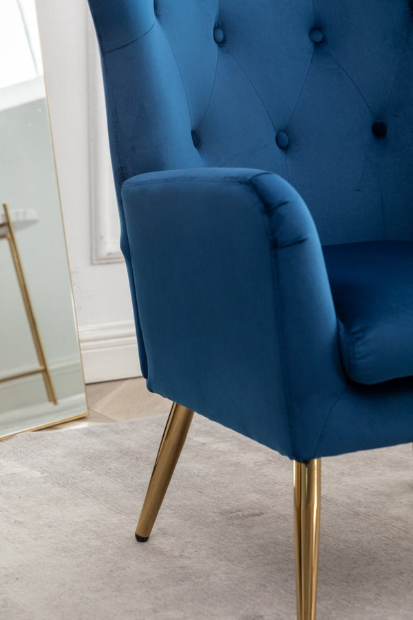 English Elm Sovarol Tufted Velvet Wingback Accent Chair with Gold Legs for Glam Interiors Blue T2574P164251