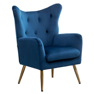 English Elm Sovarol Tufted Velvet Wingback Accent Chair with Gold Legs for Glam Interiors Blue T2574P164251