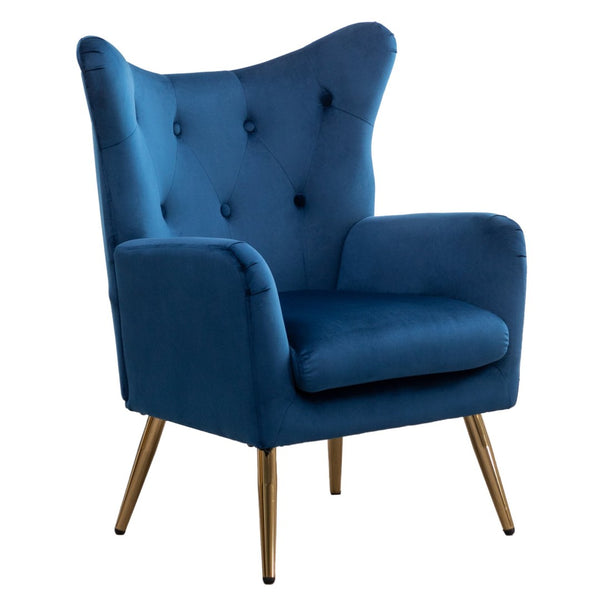 English Elm Sovarol Tufted Velvet Wingback Accent Chair with Gold Legs for Glam Interiors Blue T2574P164251