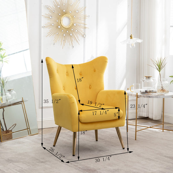 English Elm Sovarol Tufted Velvet Wingback Accent Chair with Gold Legs for Glam Interiors Blue T2574P164251