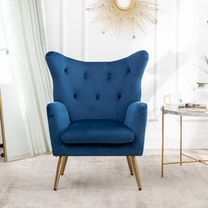 English Elm Sovarol Tufted Velvet Wingback Accent Chair with Gold Legs for Glam Interiors Blue T2574P164251