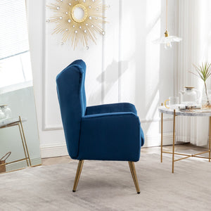 English Elm Sovarol Tufted Velvet Wingback Accent Chair with Gold Legs for Glam Interiors Blue T2574P164251