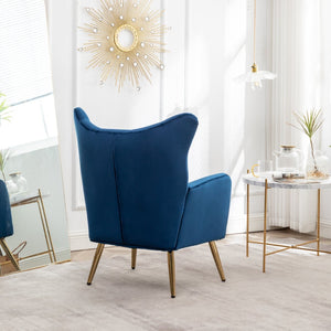 English Elm Sovarol Tufted Velvet Wingback Accent Chair with Gold Legs for Glam Interiors Blue T2574P164251