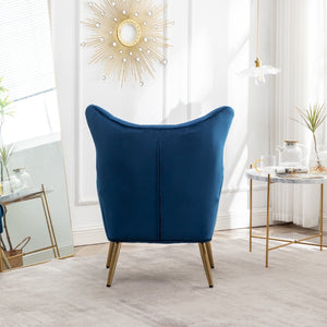English Elm Sovarol Tufted Velvet Wingback Accent Chair with Gold Legs for Glam Interiors Blue T2574P164251
