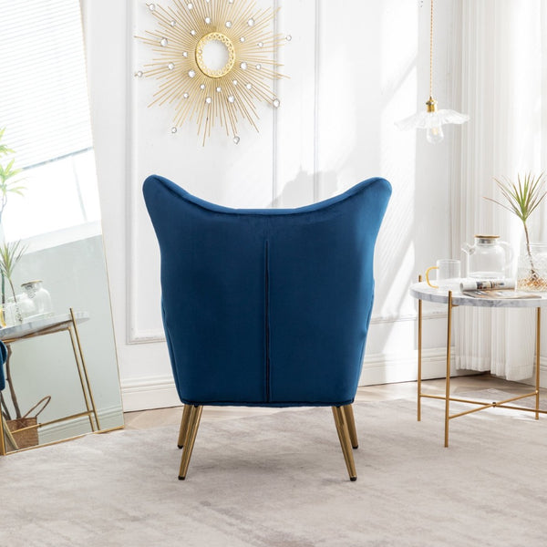 English Elm Sovarol Tufted Velvet Wingback Accent Chair with Gold Legs for Glam Interiors Blue T2574P164251