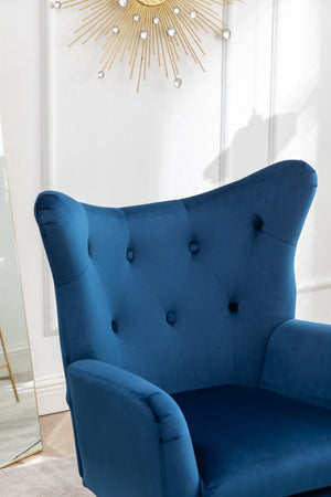 English Elm Sovarol Tufted Velvet Wingback Accent Chair with Gold Legs for Glam Interiors Blue T2574P164251