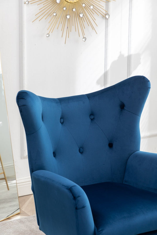 English Elm Sovarol Tufted Velvet Wingback Accent Chair with Gold Legs for Glam Interiors Blue T2574P164251