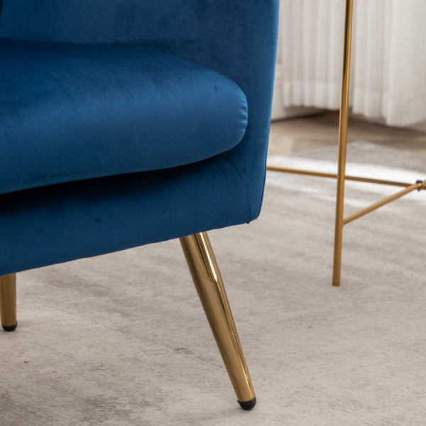 English Elm Sovarol Tufted Velvet Wingback Accent Chair with Gold Legs for Glam Interiors Blue T2574P164251