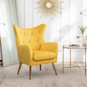 English Elm Sovarol Tufted Velvet Wingback Accent Chair with Gold Legs for Glam Interiors Yellow T2574P164253