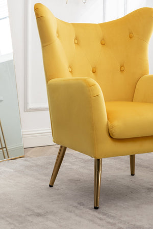 English Elm Sovarol Tufted Velvet Wingback Accent Chair with Gold Legs for Glam Interiors Yellow T2574P164253