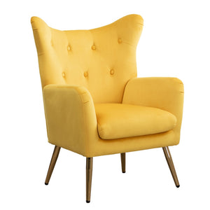 English Elm Sovarol Tufted Velvet Wingback Accent Chair with Gold Legs for Glam Interiors Yellow T2574P164253