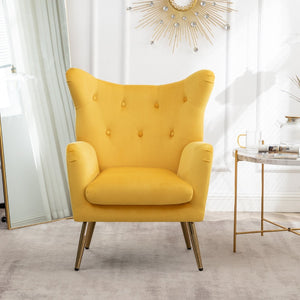 English Elm Sovarol Tufted Velvet Wingback Accent Chair with Gold Legs for Glam Interiors Yellow T2574P164253