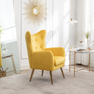 English Elm Sovarol Tufted Velvet Wingback Accent Chair with Gold Legs for Glam Interiors Yellow T2574P164253