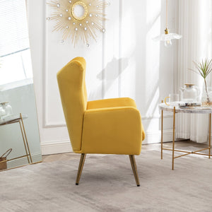 English Elm Sovarol Tufted Velvet Wingback Accent Chair with Gold Legs for Glam Interiors Yellow T2574P164253