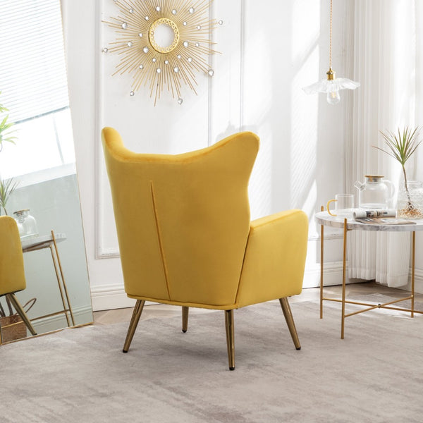 English Elm Sovarol Tufted Velvet Wingback Accent Chair with Gold Legs for Glam Interiors Yellow T2574P164253