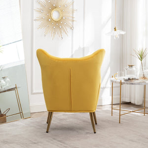 English Elm Sovarol Tufted Velvet Wingback Accent Chair with Gold Legs for Glam Interiors Yellow T2574P164253