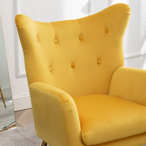 English Elm Sovarol Tufted Velvet Wingback Accent Chair with Gold Legs for Glam Interiors Yellow T2574P164253