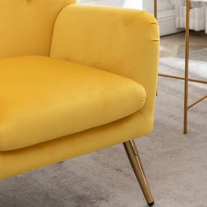 English Elm Sovarol Tufted Velvet Wingback Accent Chair with Gold Legs for Glam Interiors Yellow T2574P164253