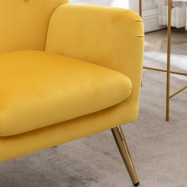 English Elm Sovarol Tufted Velvet Wingback Accent Chair with Gold Legs for Glam Interiors Yellow T2574P164253