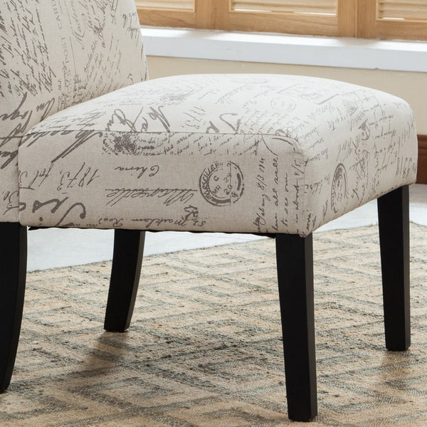 English Elm Botticelli French Script Slipper Chair Hardwood Frame Taupe Cream Accent Seat T2574P164254