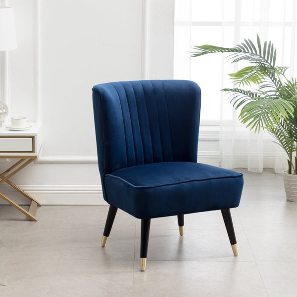 English Elm Elon Velvet Accent Chair with Channel Stitching and Rubberwood Legs for Reading Nooks Blue T2574P164255